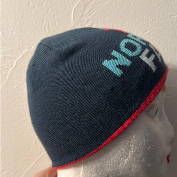 The North Face Navy Blue Knit Beanie with Bold Logo Design - Picture 3 of 7